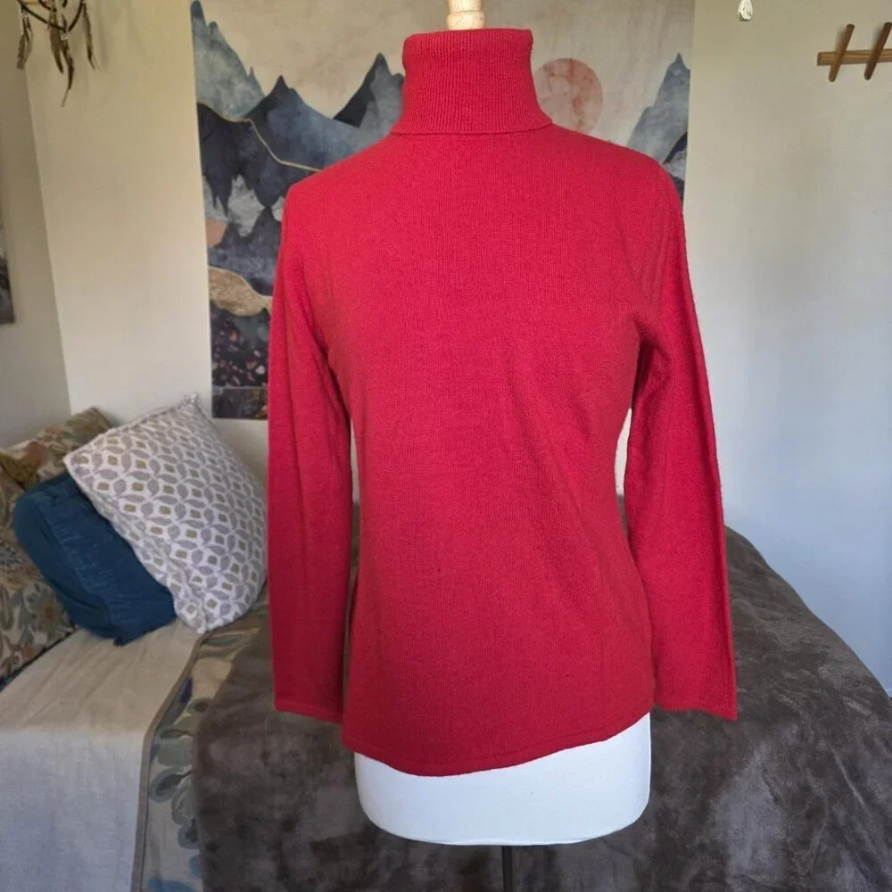 Ralph Lauren Red Cashmere Merino Angora Wool Turtleneck Sweater M